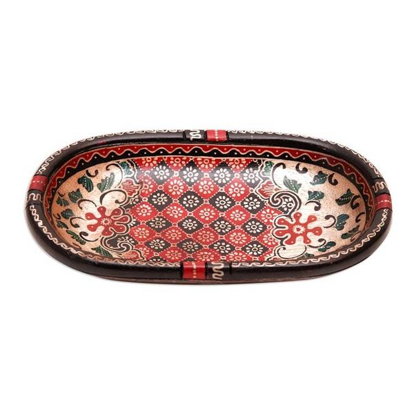 Alternate image for Handmade Batik Oblong-Shaped Red Pule Wood Decorative Bowl Fire Batik