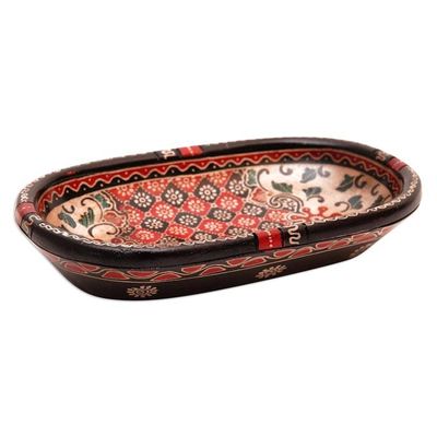 Alternate image for Handmade Batik Oblong-Shaped Red Pule Wood Decorative Bowl Fire Batik