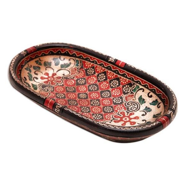 Alternate image for Handmade Batik Oblong-Shaped Red Pule Wood Decorative Bowl Fire Batik