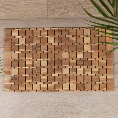 Primary image for Handcrafted Geometric Natural Brown Teak Wood Mat from Bali Forests Cobblestone