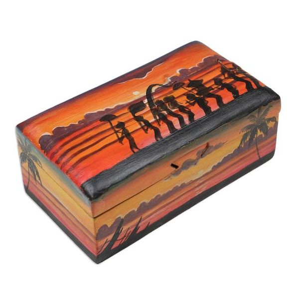 Alternate image for Painted Melasti-Inspired Suar Wood Decorative Box in Orange Melasti Sunrise