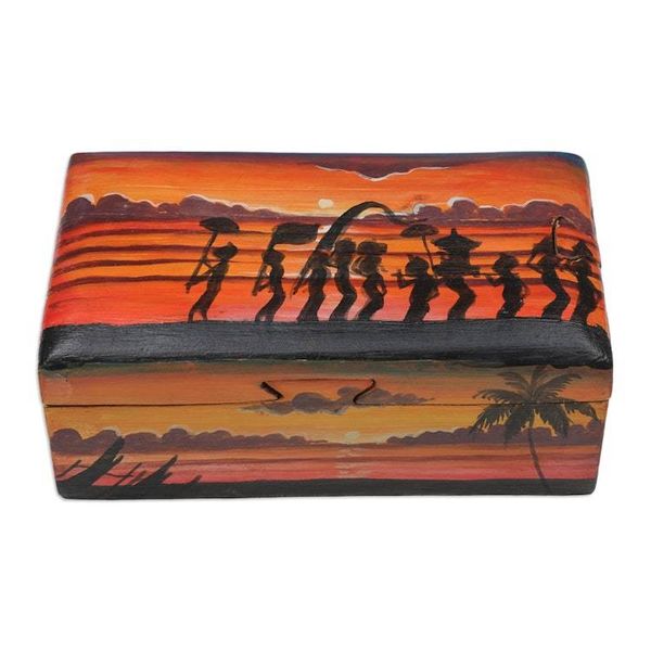 Alternate image for Painted Melasti-Inspired Suar Wood Decorative Box in Orange Melasti Sunrise