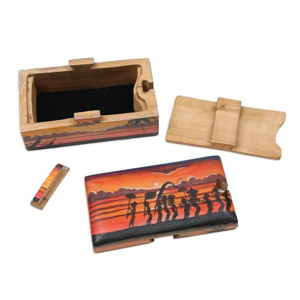 Alternate image for Painted Melasti-Inspired Suar Wood Decorative Box in Orange Melasti Sunrise