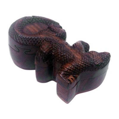 Alternate image for Hand-Carved Cocodrile-Themed Suar Wood Puzzle Box from Bali Crocodiles Challenge