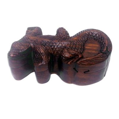 Alternate image for Hand-Carved Cocodrile-Themed Suar Wood Puzzle Box from Bali Crocodiles Challenge