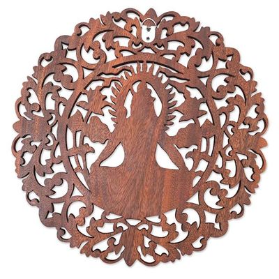 Alternate image for Brown Suar Wood Leafy Relief Panel of Sage Shiva Sacred Shiva