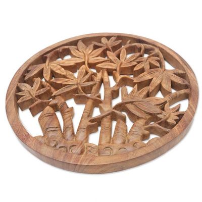 Alternate image for Palm-Themed Relief Panel Hand-Carved from Wood in Bali Palm Vibes
