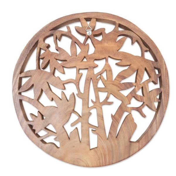 Alternate image for Palm-Themed Relief Panel Hand-Carved from Wood in Bali Palm Vibes