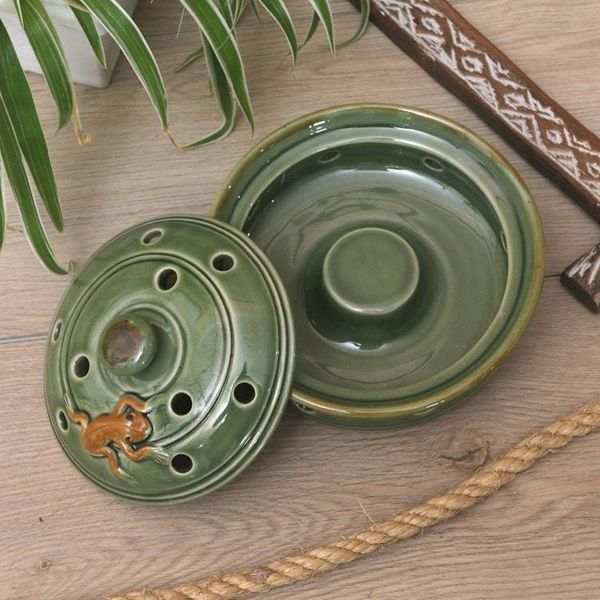 Alternate image for Handmade Porcelain Mosquito Coil Holder with Frog Motif Frog with Polka Dots