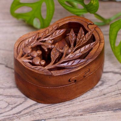 Alternate image for Hand-Carved Leafy Suar Wood Puzzle Box from Bali Spring Vibes
