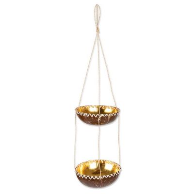 Alternate image for Handcrafted Coconut Shell Hanging Planter in a Dark Hue Coconut Prosperity