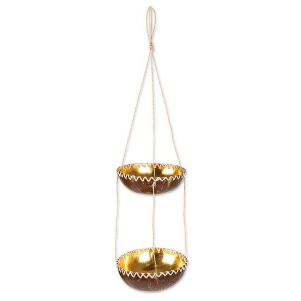 Alternate image for Handcrafted Coconut Shell Hanging Planter in a Dark Hue Coconut Prosperity