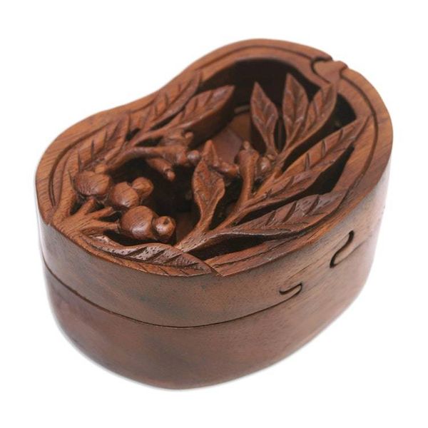 Alternate image for Hand-Carved Leafy Suar Wood Puzzle Box from Bali Spring Vibes
