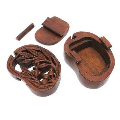 Alternate image for Hand-Carved Leafy Suar Wood Puzzle Box from Bali Spring Vibes