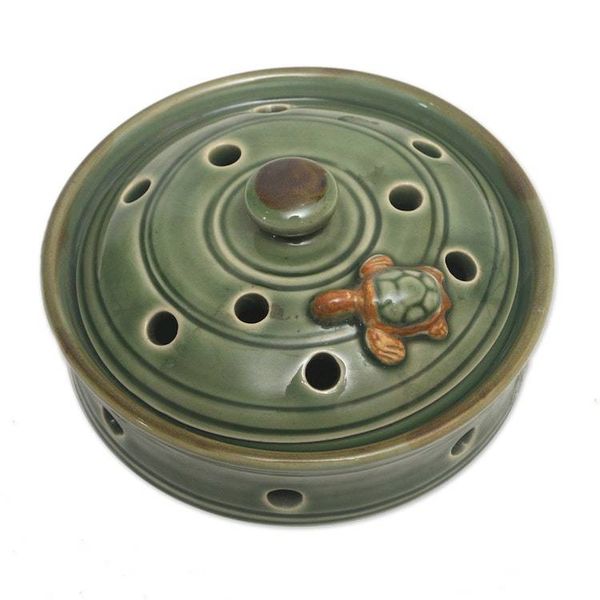 Alternate image for Green Handmade Turtle-Themed Porcelain Mosquito Coil Holder Turtle with Polka Dots