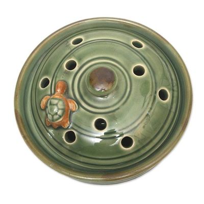 Alternate image for Green Handmade Turtle-Themed Porcelain Mosquito Coil Holder Turtle with Polka Dots
