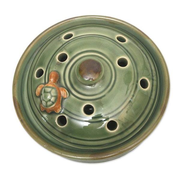 Alternate image for Green Handmade Turtle-Themed Porcelain Mosquito Coil Holder Turtle with Polka Dots