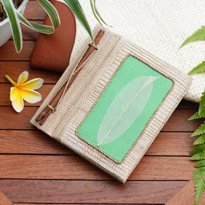 Alternate image for Handmade Eco-Friendly Natural Fiber Leaf Journal in Green Green Leaf