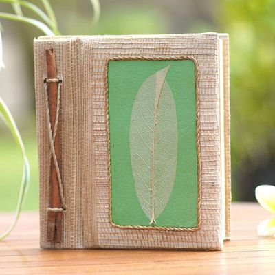 Alternate image for Handmade Eco-Friendly Natural Fiber Leaf Journal in Green Green Leaf