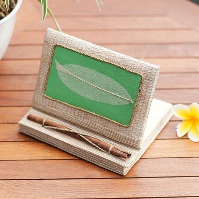 Alternate image for Handmade Eco-Friendly Natural Fiber Leaf Journal in Green Green Leaf