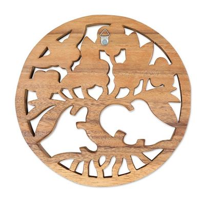 Alternate image for Hand-Carved Suar Wood Relief Panel of Tree and Flowers Frangipani Spring