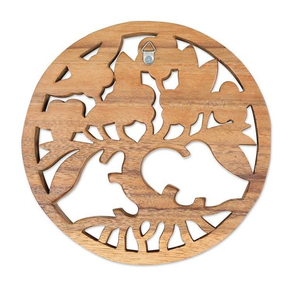 Alternate image for Hand-Carved Suar Wood Relief Panel of Tree and Flowers Frangipani Spring