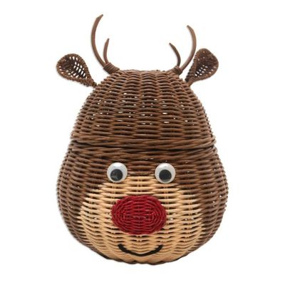 Alternate image for Holiday Reindeer Rattan Basket Painted by Hand Secret Holiday Reindeer