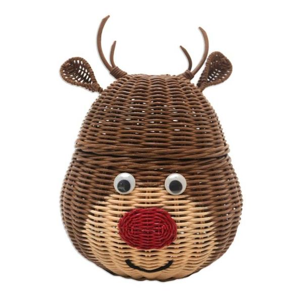 Alternate image for Holiday Reindeer Rattan Basket Painted by Hand Secret Holiday Reindeer