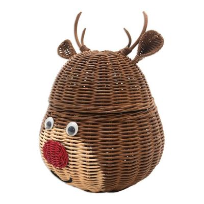 Alternate image for Holiday Reindeer Rattan Basket Painted by Hand Secret Holiday Reindeer