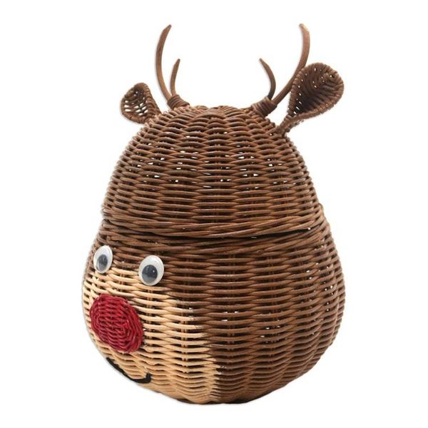 Alternate image for Holiday Reindeer Rattan Basket Painted by Hand Secret Holiday Reindeer