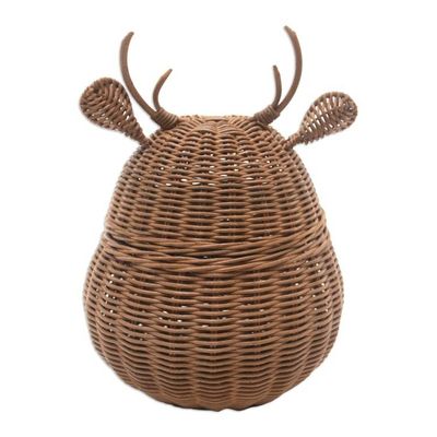 Alternate image for Holiday Reindeer Rattan Basket Painted by Hand Secret Holiday Reindeer