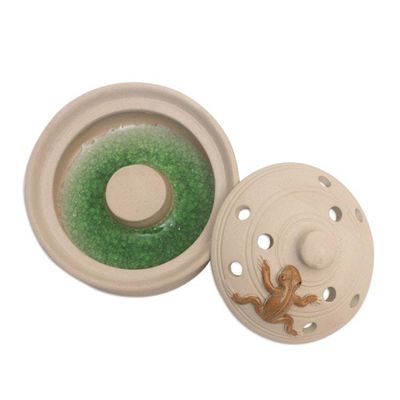 Alternate image for Handmade Porcelain Mosquito Coil Holder with Frog Theme Resting Frog