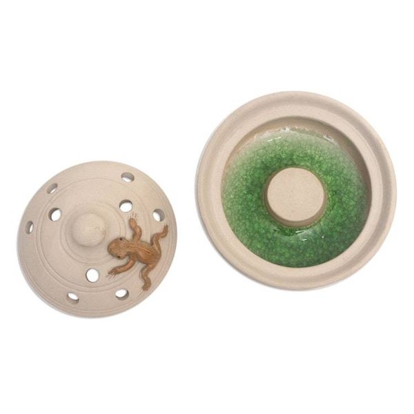Alternate image for Handmade Porcelain Mosquito Coil Holder with Frog Theme Resting Frog