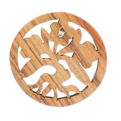 Alternate image for Hand-Carved Frangipani-Themed Suar Wood Relief Panel Little Frangipani