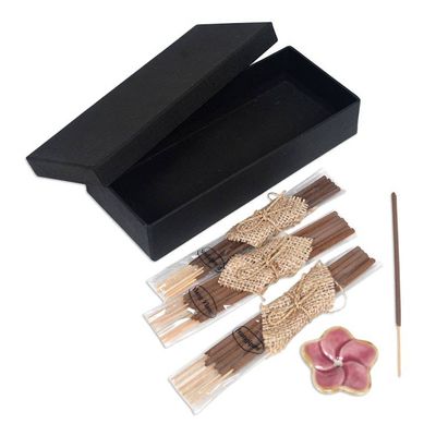 Alternate image for Incense Set with 18 Sticks and a Pink Floral Ceramic Holder Frangipani Sweetness