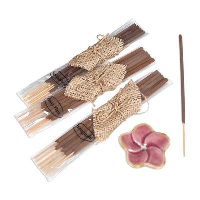 Alternate image for Incense Set with 18 Sticks and a Pink Floral Ceramic Holder Frangipani Sweetness
