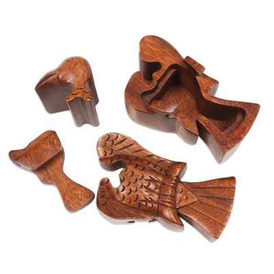 Alternate image for Bird Themed Suar Wood Puzzle Box Hand-Carved in Bali Bird of Secrets