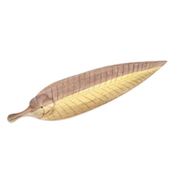 Alternate image for Hand-carved Leaf Incense Holder Made from Hibiscus Wood Jepun Leaf