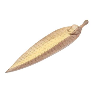 Alternate image for Hand-carved Leaf Incense Holder Made from Hibiscus Wood Jepun Leaf