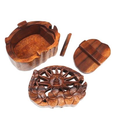 Alternate image for Suar Wood Puzzle Box Hand-Carved in Bali Sunlight Blooms