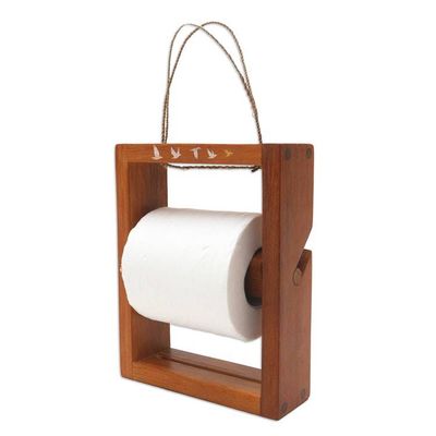 Alternate image for Handcrafted Reclaimed Wood Toilet Paper Holder from Bali Roll Me