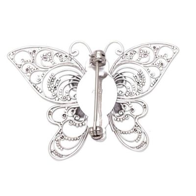 Alternate image for Sterling Silver Butterfly Filigree Brooch with Citrine Stone Glowing Butterfly