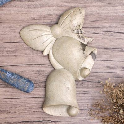 Alternate image for Balinese Hibiscus Wood Wall Art with Hand-Carved Bells Lucky Bells
