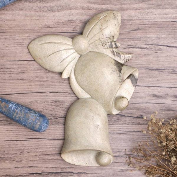 Alternate image for Balinese Hibiscus Wood Wall Art with Hand-Carved Bells Lucky Bells