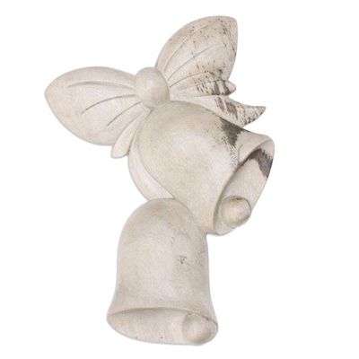 Alternate image for Balinese Hibiscus Wood Wall Art with Hand-Carved Bells Lucky Bells