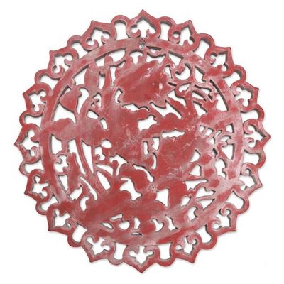 Alternate image for Hand Crafted Suar Wood Relief Panel Floating Koi