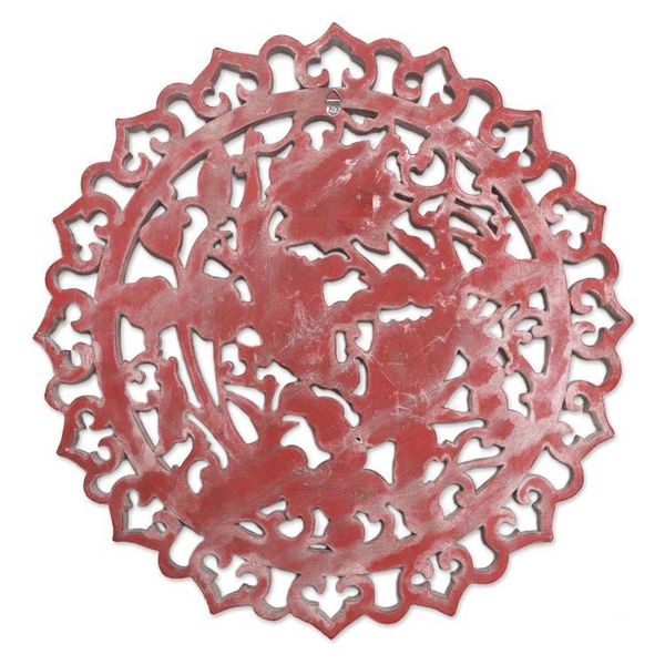 Alternate image for Hand Crafted Suar Wood Relief Panel Floating Koi