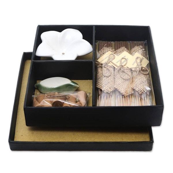 Alternate image for Jasmine and Sandalwood Ceramic Incense Set Balinese Frangipani