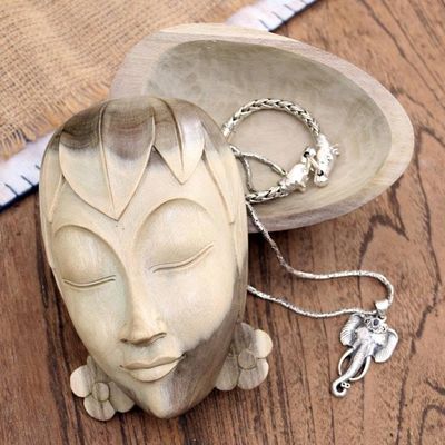 Alternate image for Hand Crafted Hibiscus Wood Decorative Box Shy Woman
