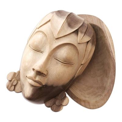 Alternate image for Hand Crafted Hibiscus Wood Decorative Box Shy Woman